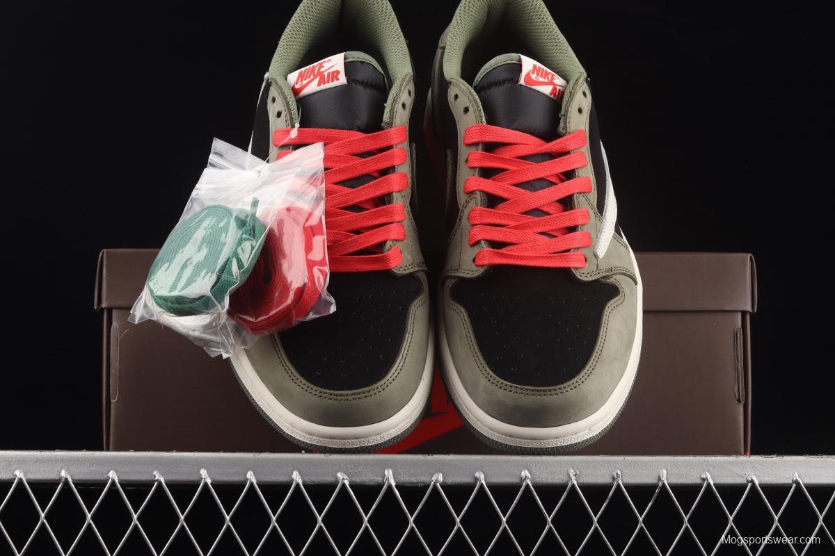 Travis Scott x Air Jordan 1 Low black, green and upside cultural board shoes CQ4277-008