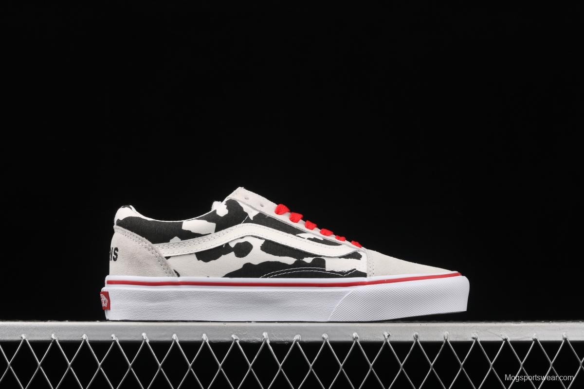 Vans Old Skool customized electric embroidery version of milk white cow low-side vulcanized skateboard shoes