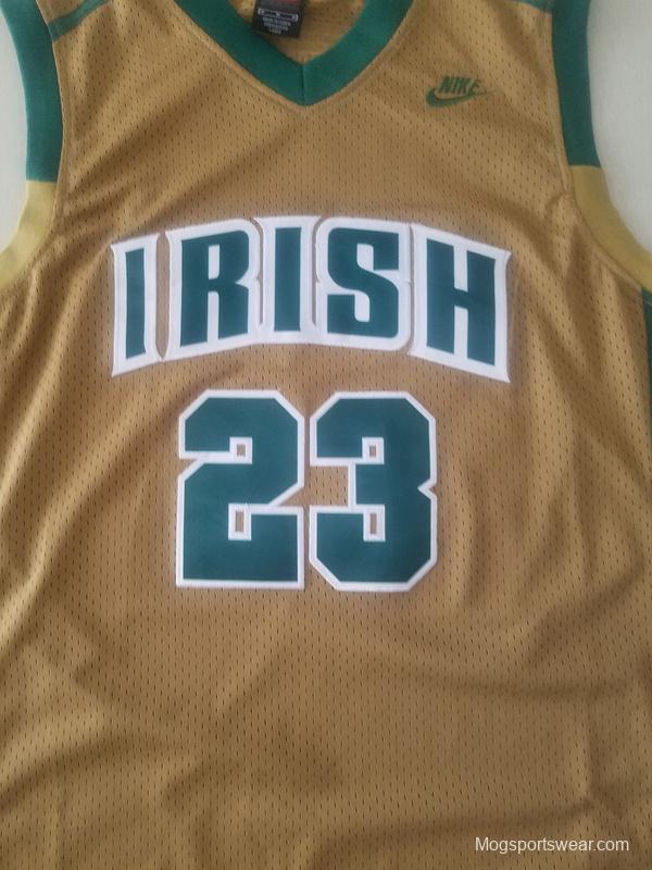 LeBron James 23 Irish High School Yellow Basketball Jersey