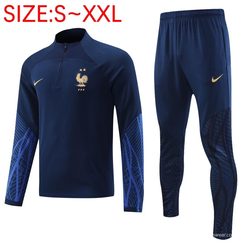 2022 France Navy Half Zipper Tracksuit Half Zipper Tracksuit