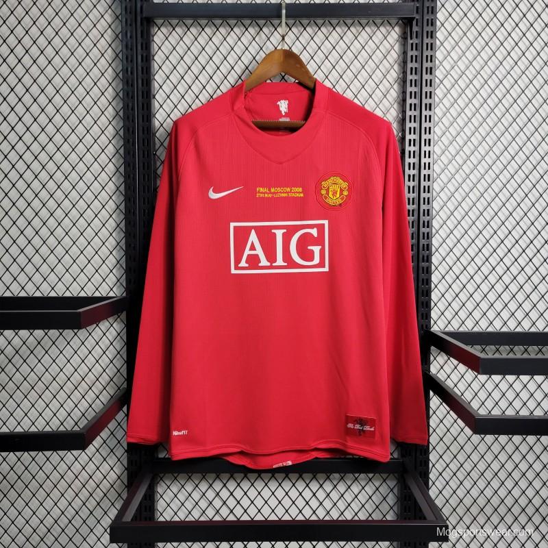 Retro Long Sleeve 07-08 Manchester United Champions League Version Home Jersey