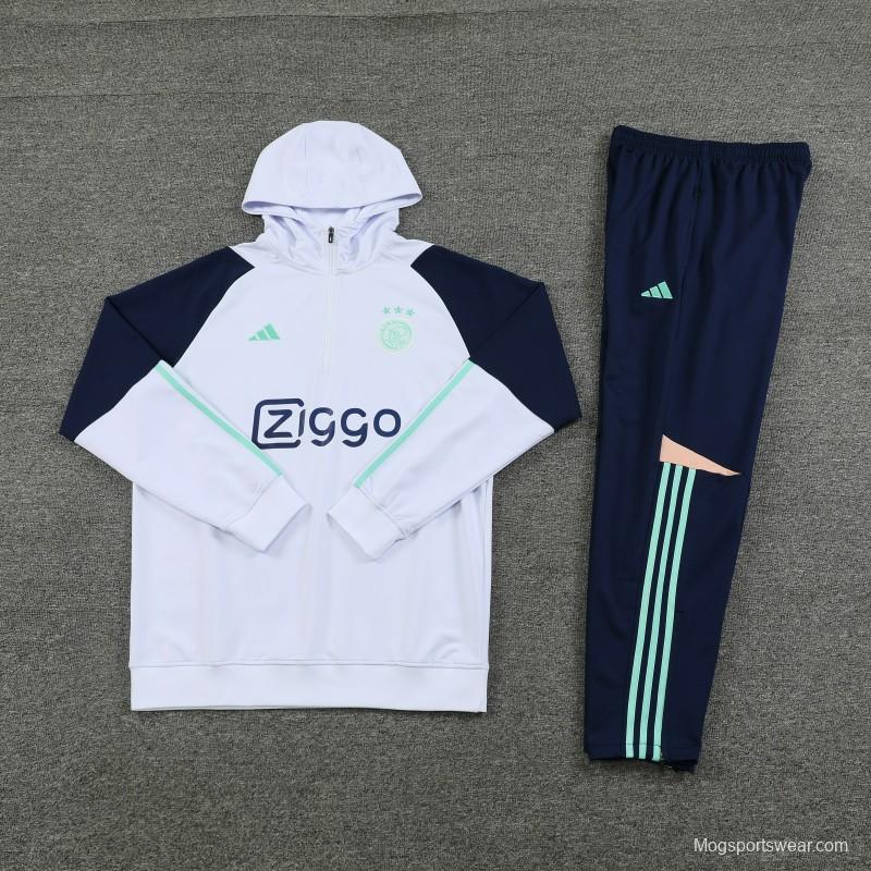 23/24 Ajax White Hoodie Full Zipper Jacket+Pants