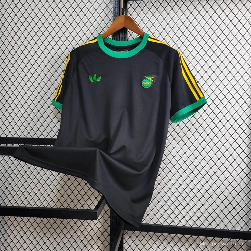 2024 Jamaica Adicolor Classics 3 Stripes Black T-Shirt