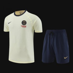 23/24 PSG Light Yellow Cotton Short Sleeve Jersey+Shorts